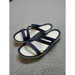 CROCS Swiftwater Women's Sz 7 Shoes Navy Blue White Iconic Comfort Slide Sandal